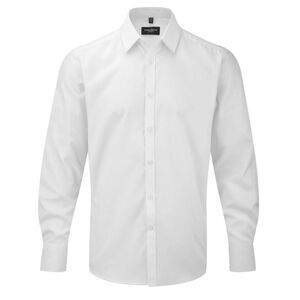 Russell Collection Mens Herringbone Long-Sleeved Formal Shirt / White